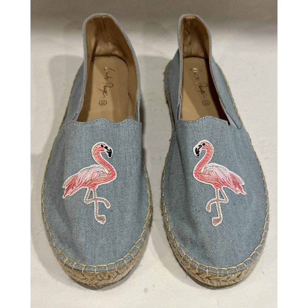 NEW Charlie Paige Flamingo Slip On Flat Shoes Espadrilles Beachy Size 10‎